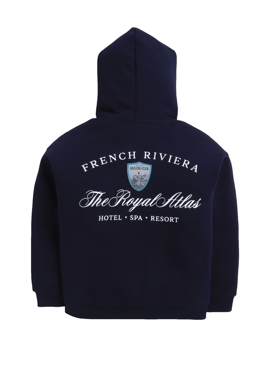 Boys Navy Text Print Hoodie with Pocket