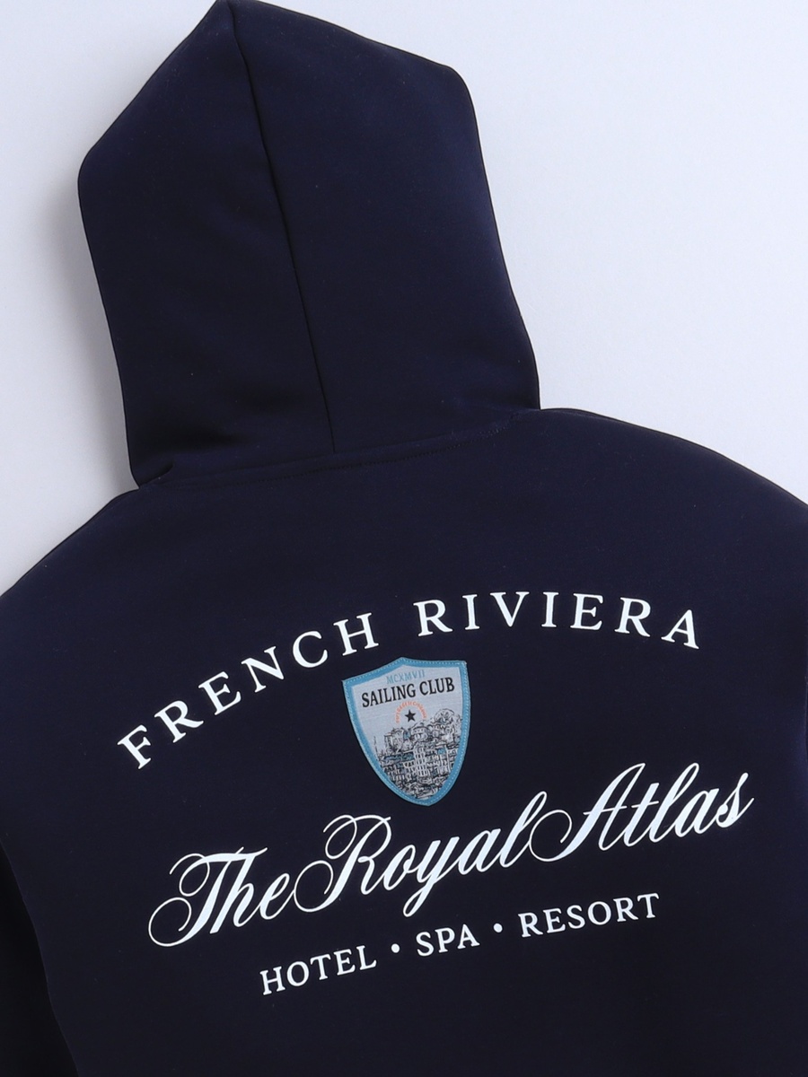 Boys Navy Text Print Hoodie with Pocket