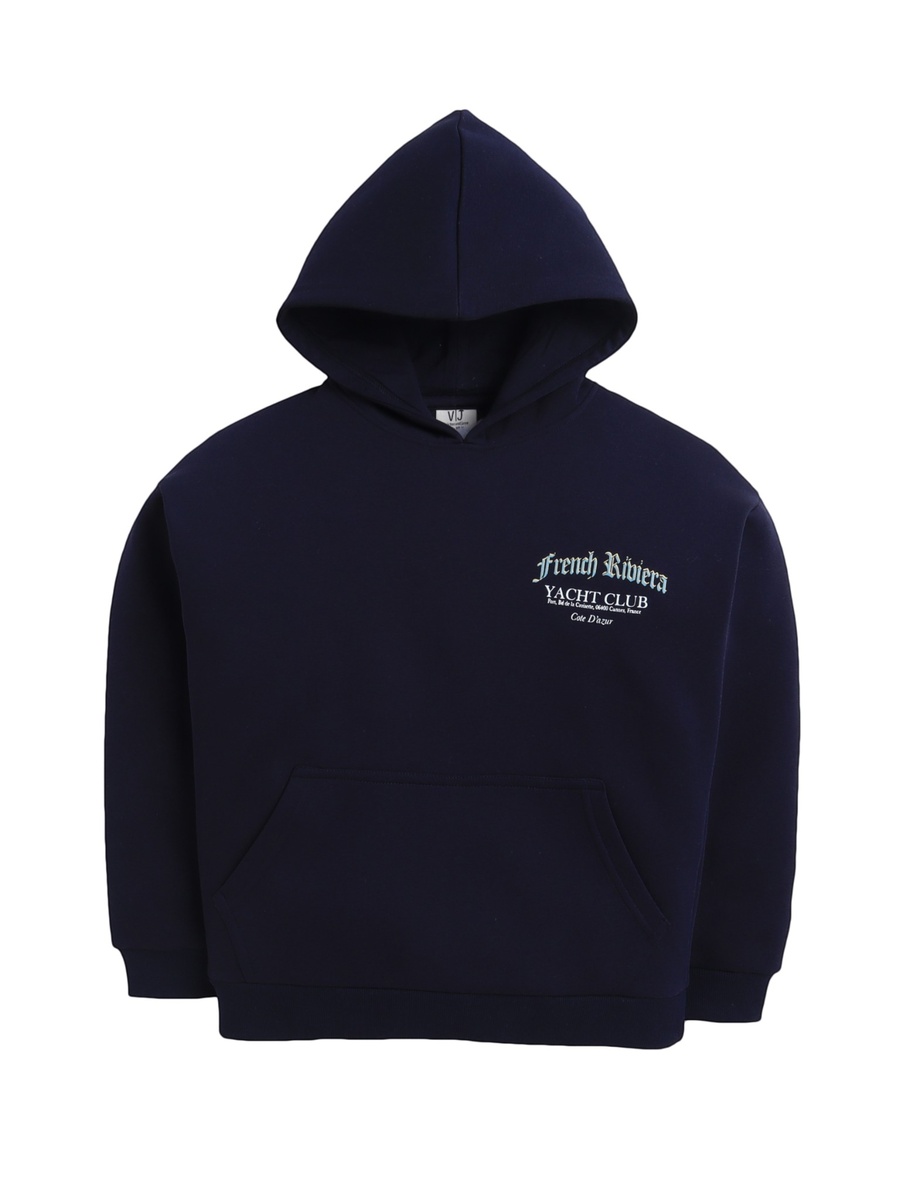 Boys Navy Text Print Hoodie with Pocket