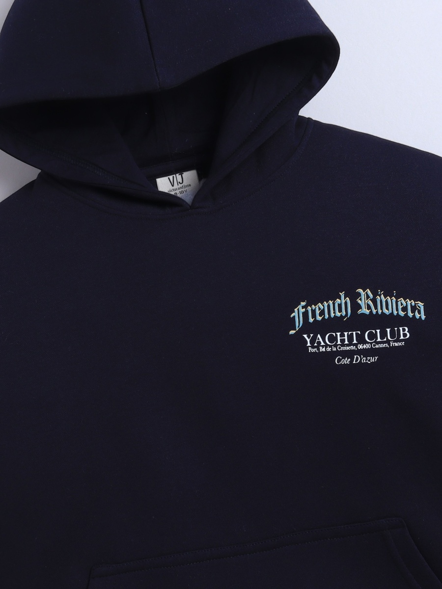 Boys Navy Text Print Hoodie with Pocket