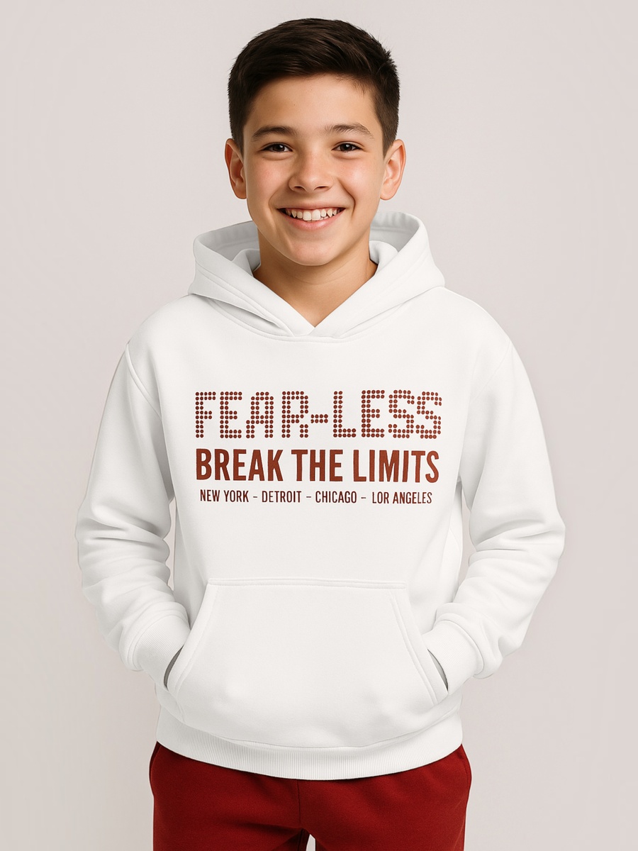 Boys Off-White FEAR-LESS Text Print Hoodie
