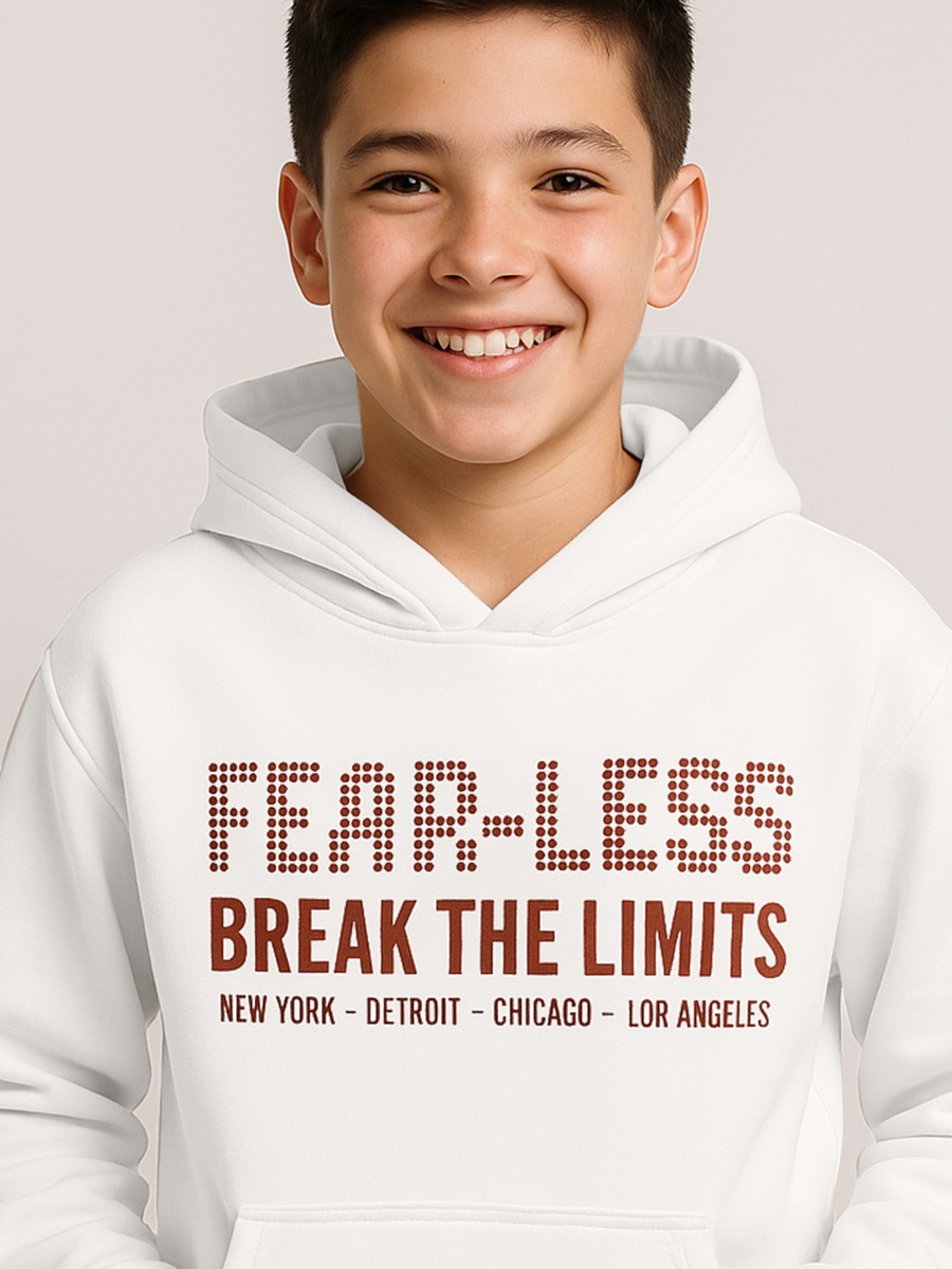 Boys Off-White FEAR-LESS Text Print Hoodie