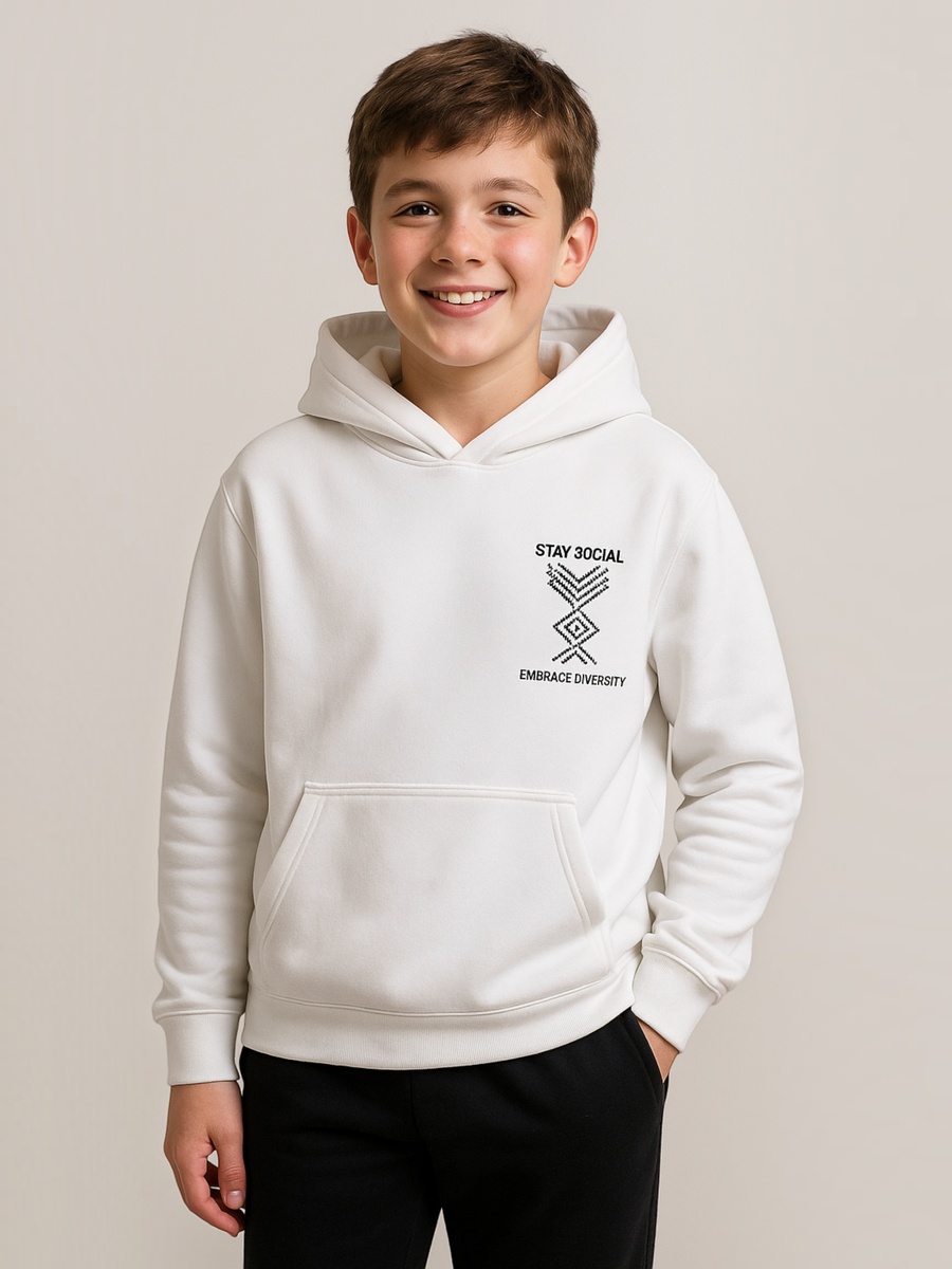 Boys Off-White Stay Social Text Graphic Hoodie