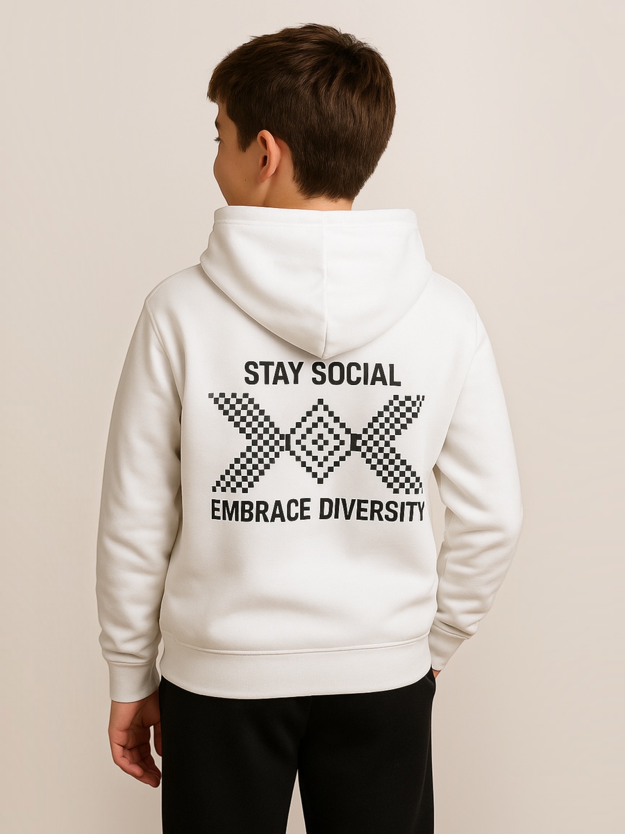 Boys Off-White Stay Social Text Graphic Hoodie