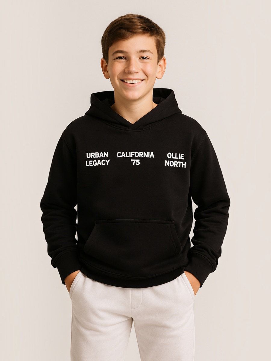 Boys Dark Grey Urban Street Graphic Hoodie