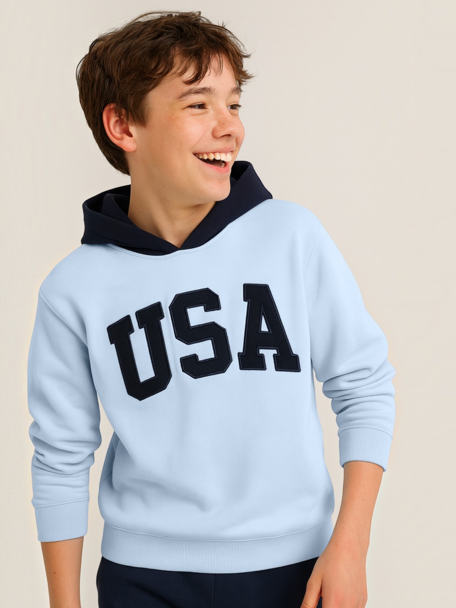 Boys Dusty Blue USA Embroidered Hoodie