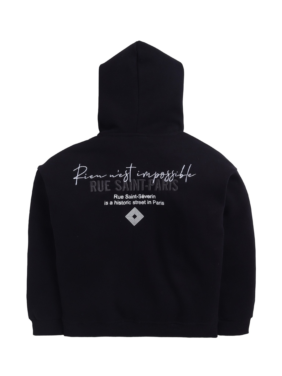 Boys Black Text Graphic Front Pocket Hoodie