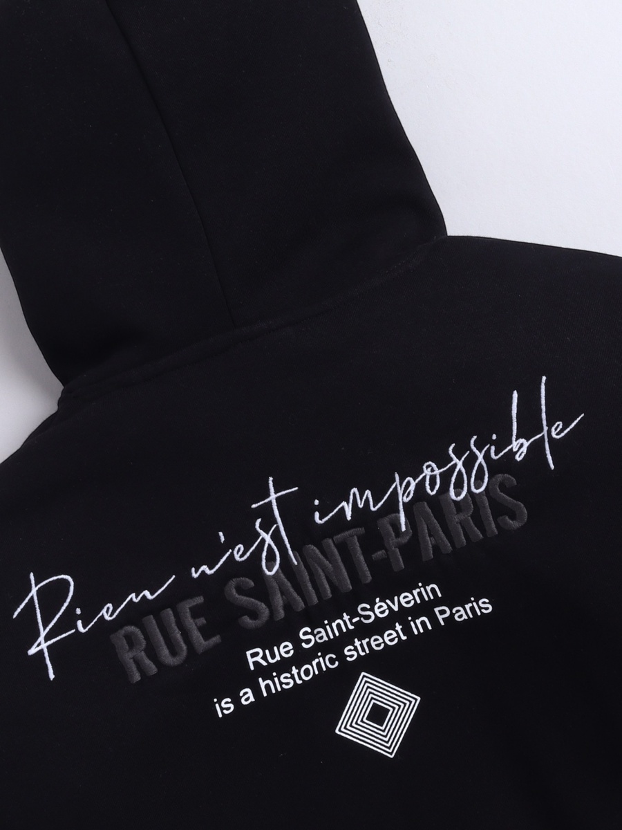 Boys Black Text Graphic Front Pocket Hoodie