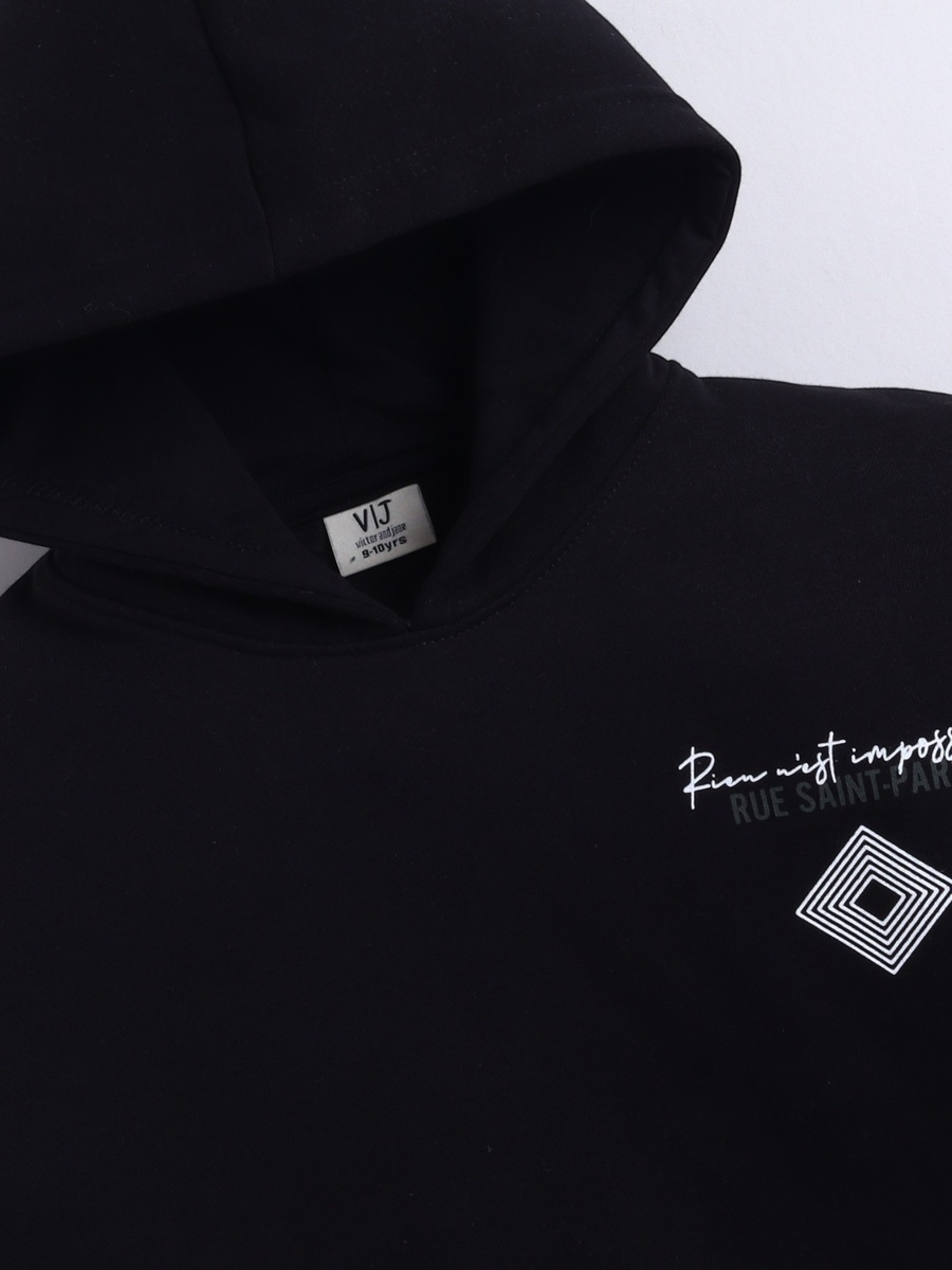 Boys Black Text Graphic Front Pocket Hoodie