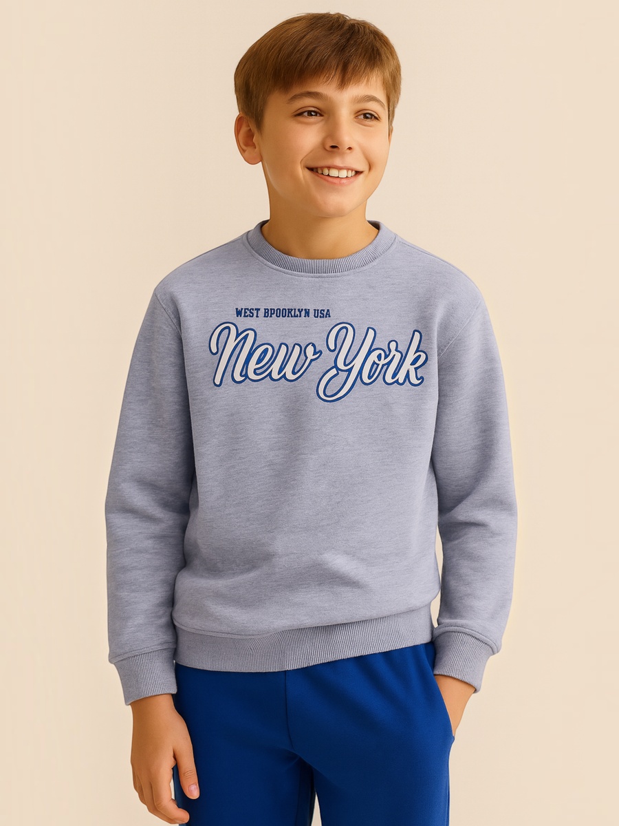 Boys Grey New York Printed Sweatshirt