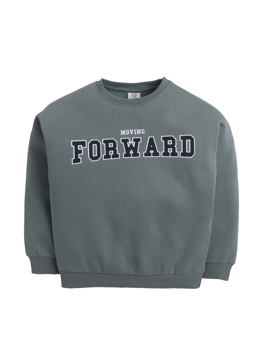 Boys Olive Text Print Round Neck Sweatshirt