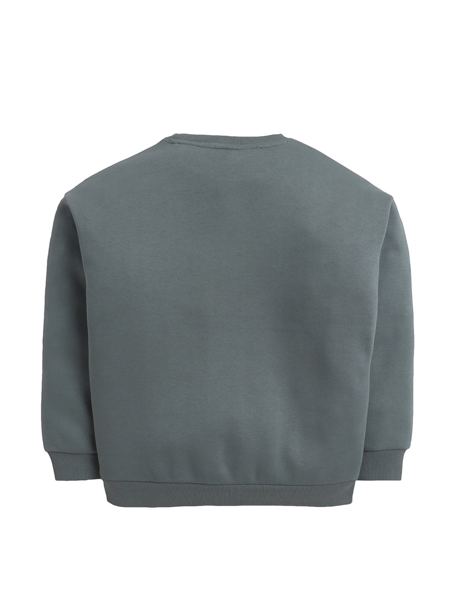 Boys Olive Text Print Round Neck Sweatshirt