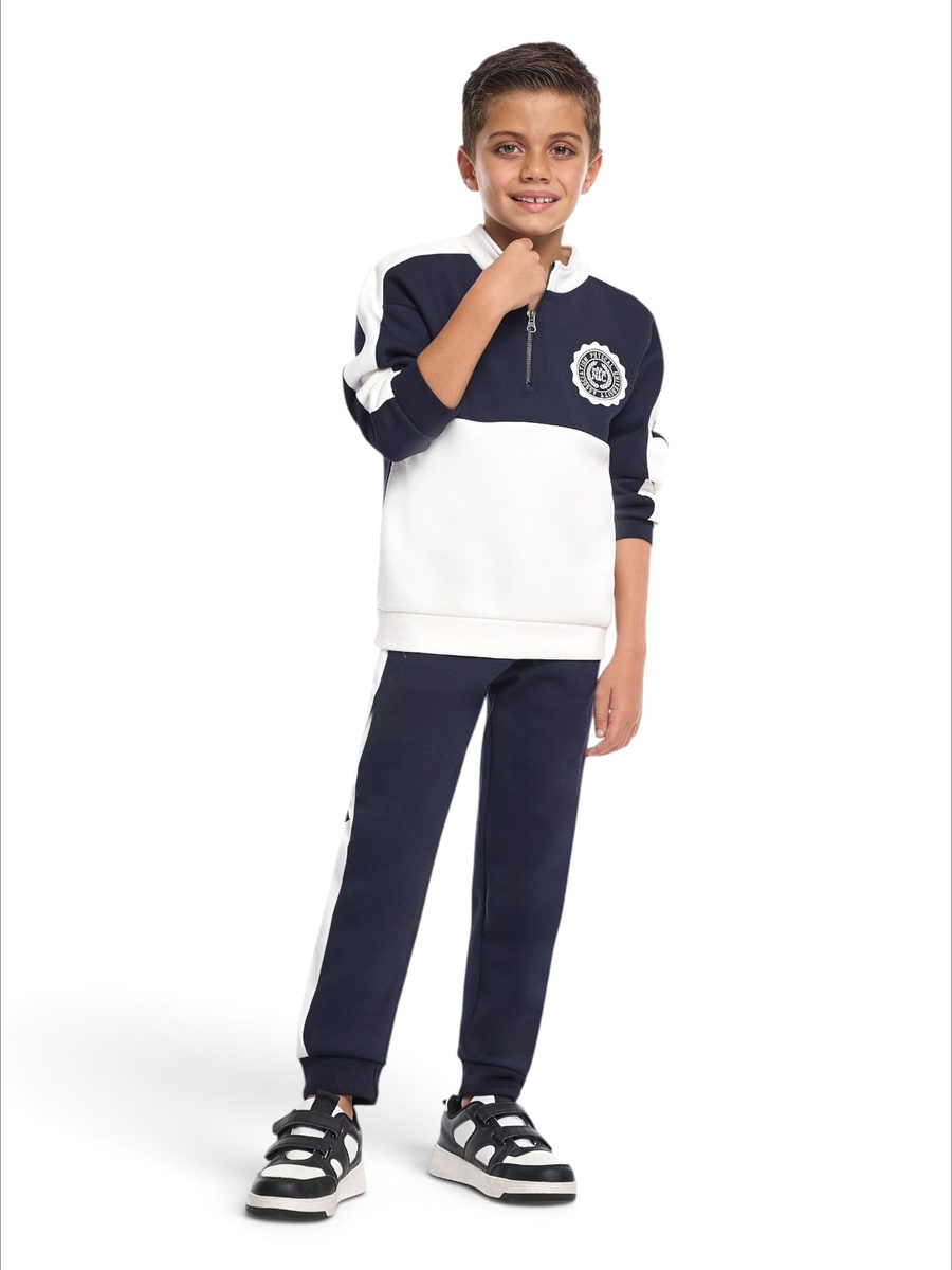 Boys Zip-Neck Color Block Fleece Tracksuit