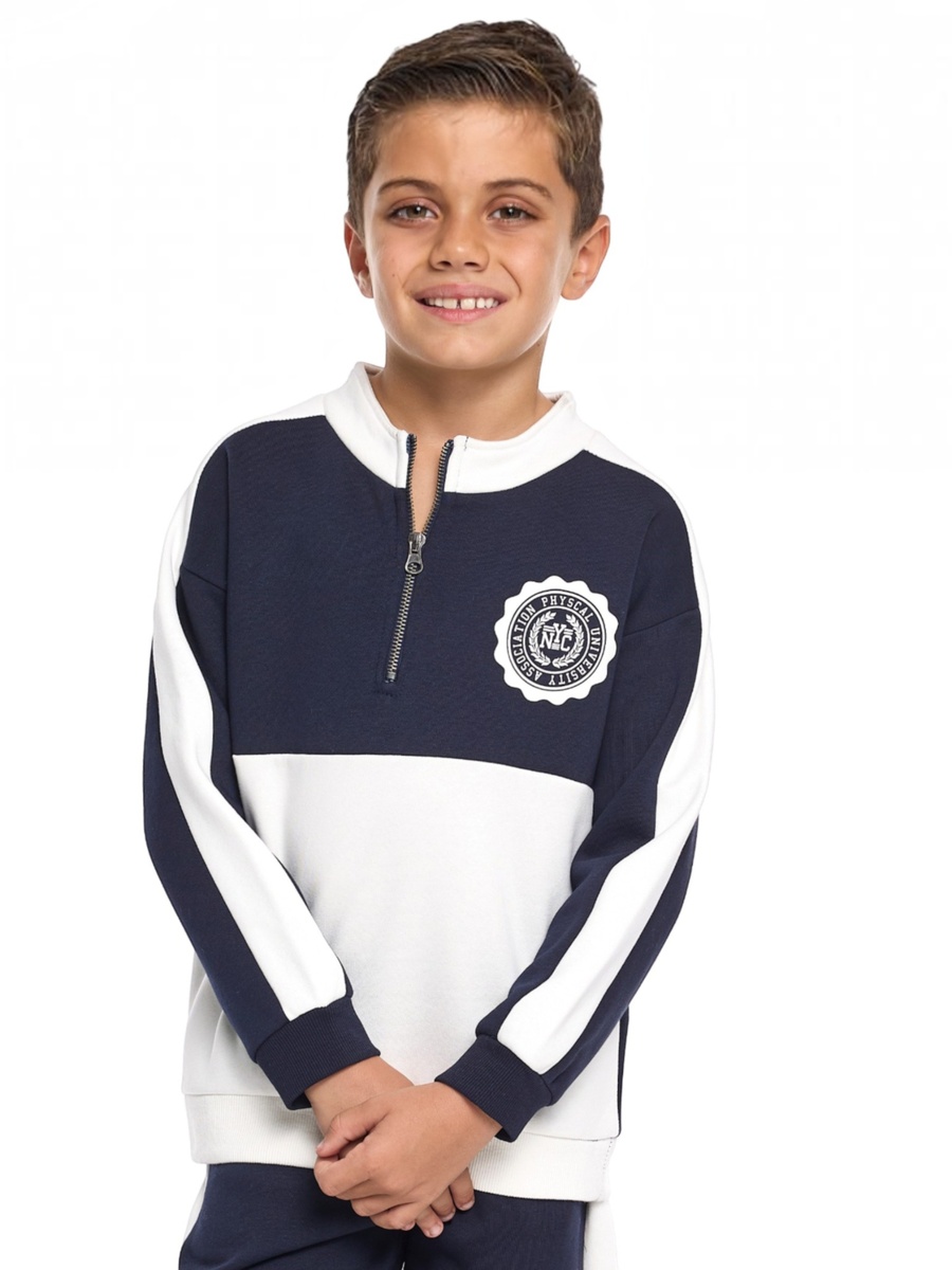 Boys Zip-Neck Color Block Fleece Tracksuit
