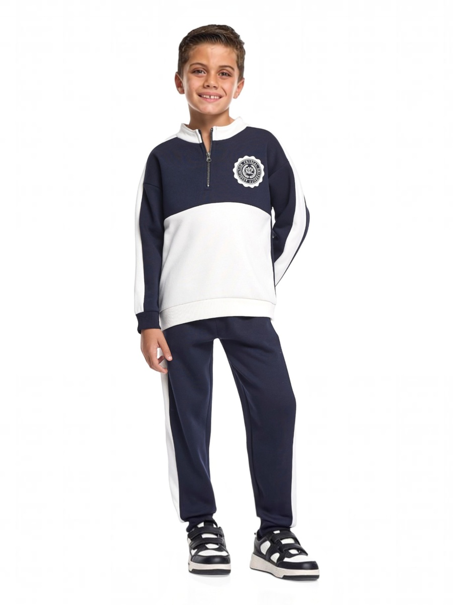 Boys Zip-Neck Color Block Fleece Tracksuit