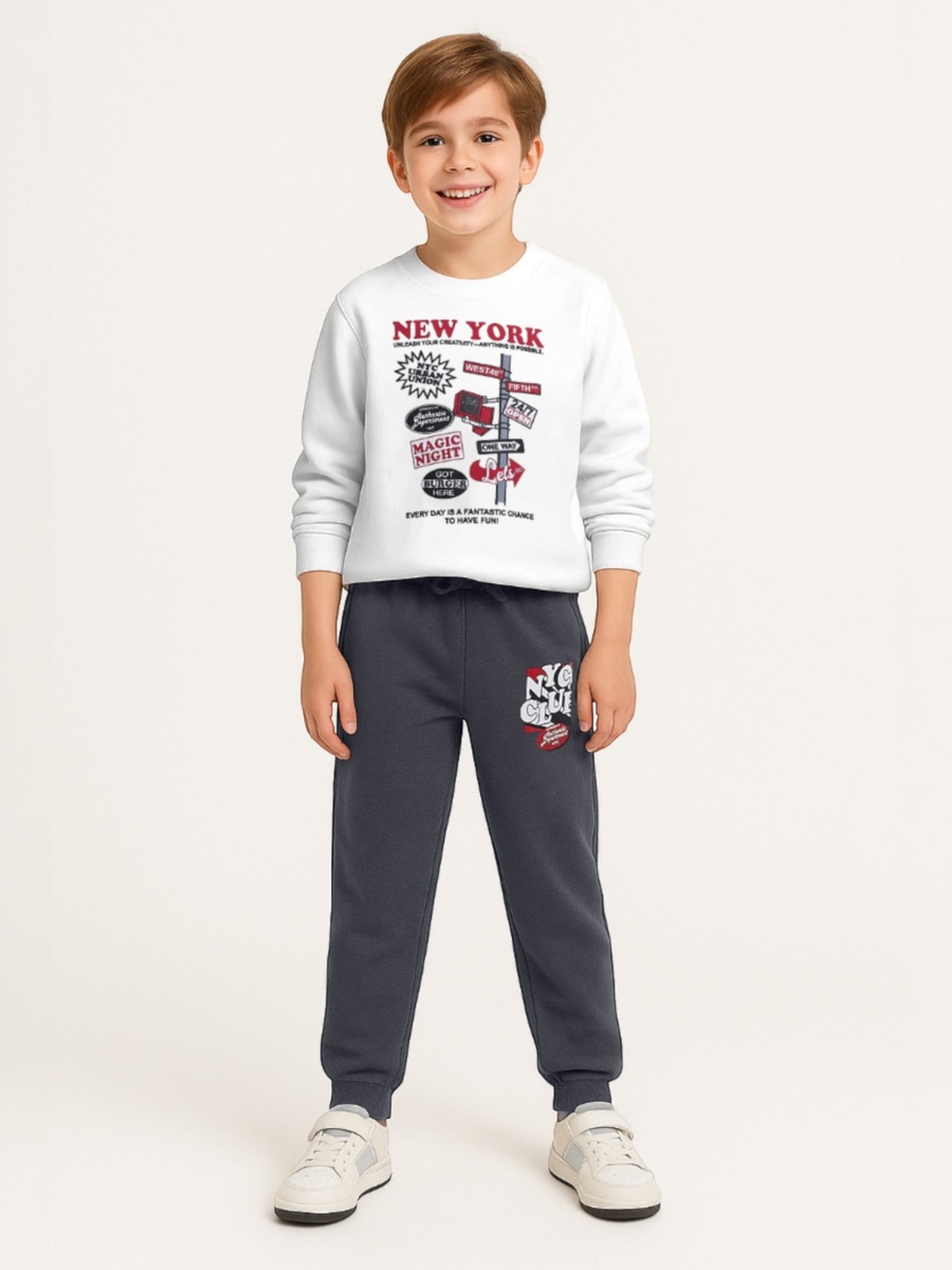 Boys Cozy Fleece Tracksuit Sweatshirt and Joggers Set