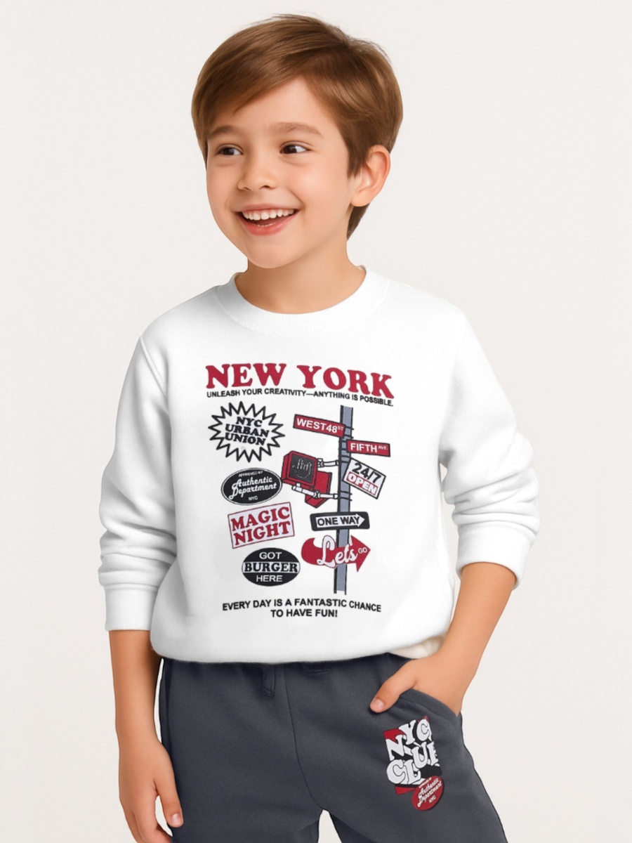Boys Cozy Fleece Tracksuit Sweatshirt and Joggers Set