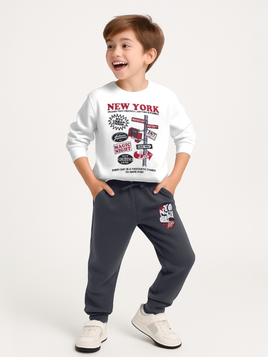 Boys Cozy Fleece Tracksuit Sweatshirt and Joggers Set