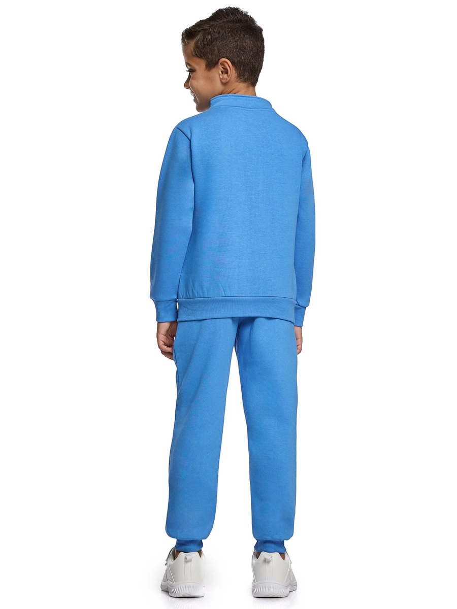 Boys Blue Printed Zipper Jacket and Joggers Set
