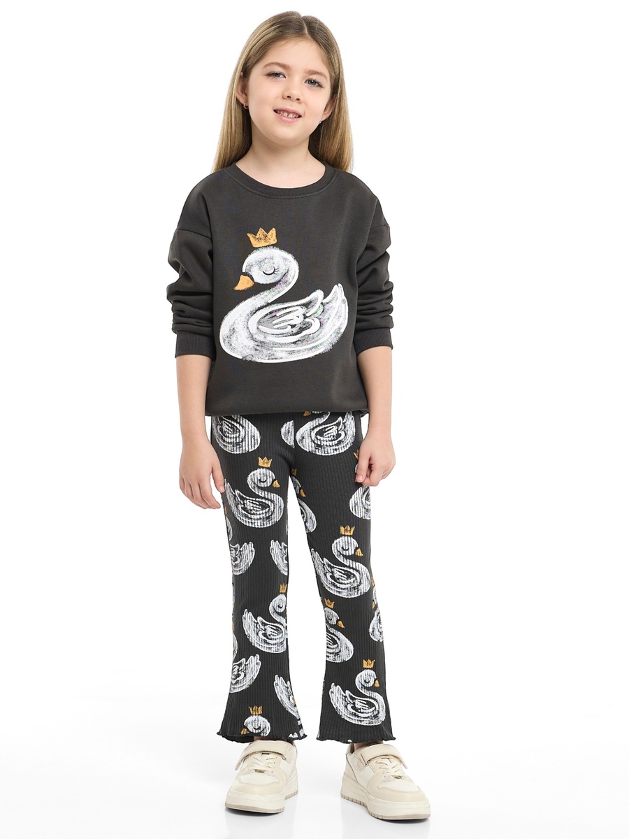 Girls Crowned Swan Fleece Sweatshirt and Leggings Set
