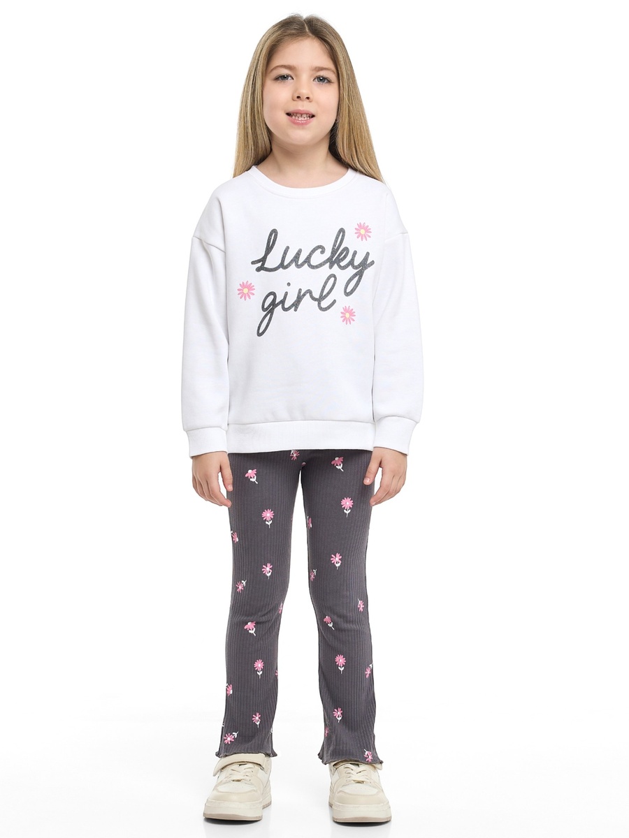 Girls Printed Sweatshirt and Ribbed Leggings Set