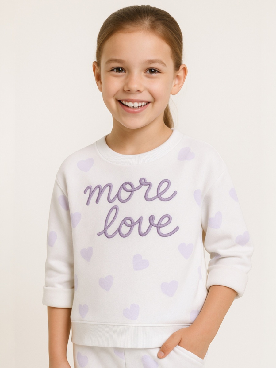 Girls More Love Heart Print Fleece Sweatshirt and Joggers Set