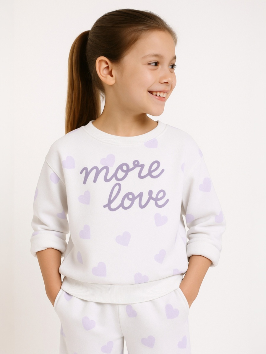 Girls More Love Heart Print Fleece Sweatshirt and Joggers Set