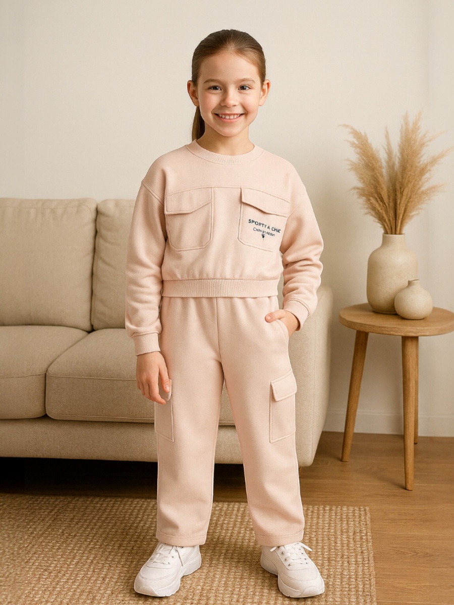 Girls Cargo Pocket Fleece Tracksuit Set