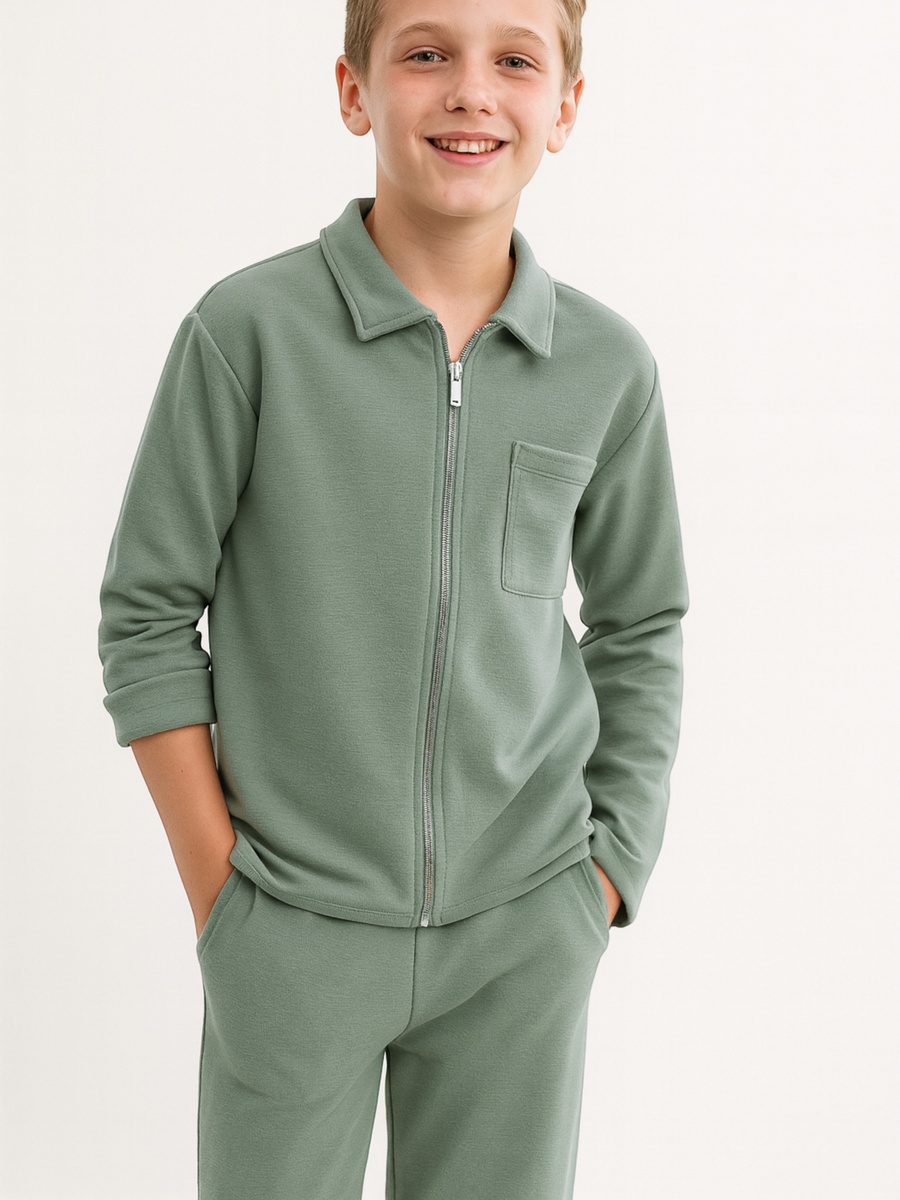 Boys Solid Zip-Up Jacket and Joggers Set