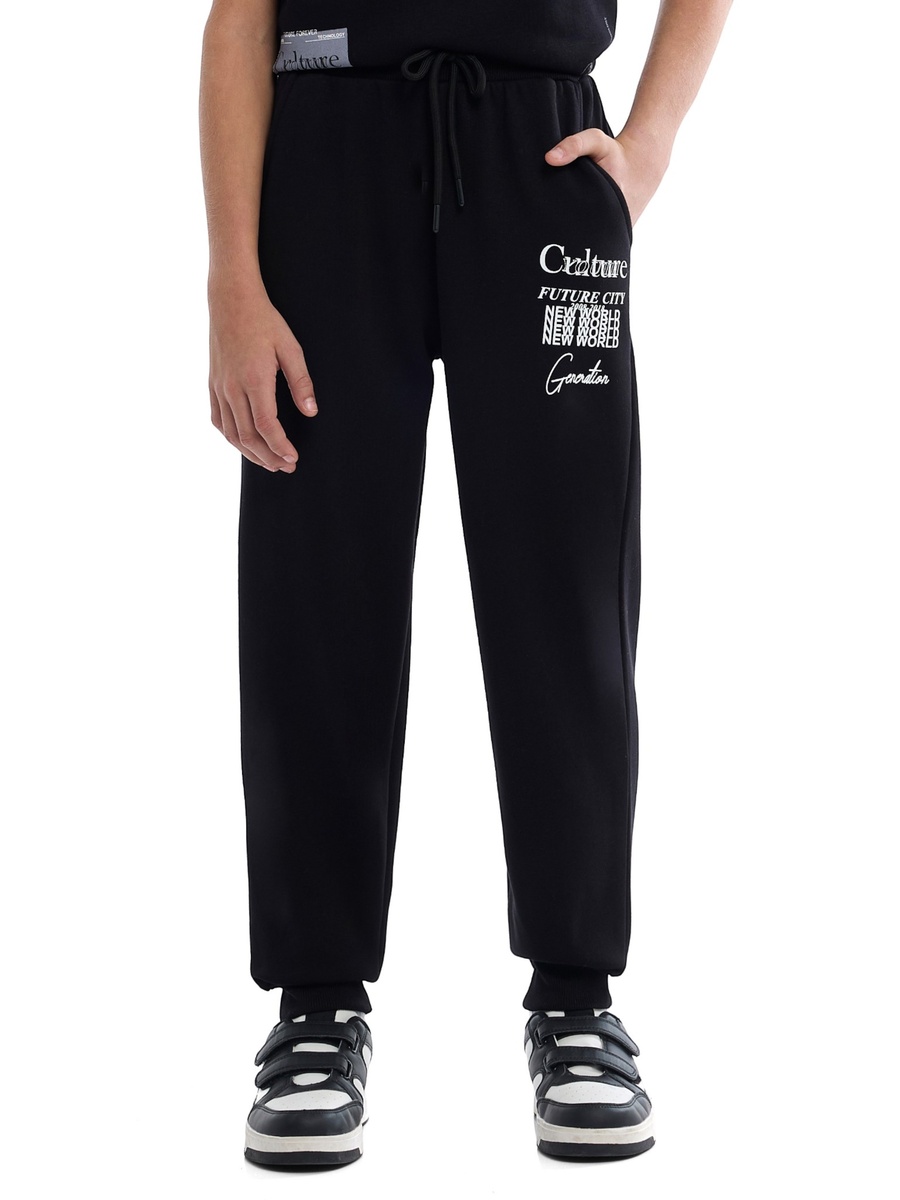 Boys Black Sweatshirt and Jogger Set with Printed Patch Design