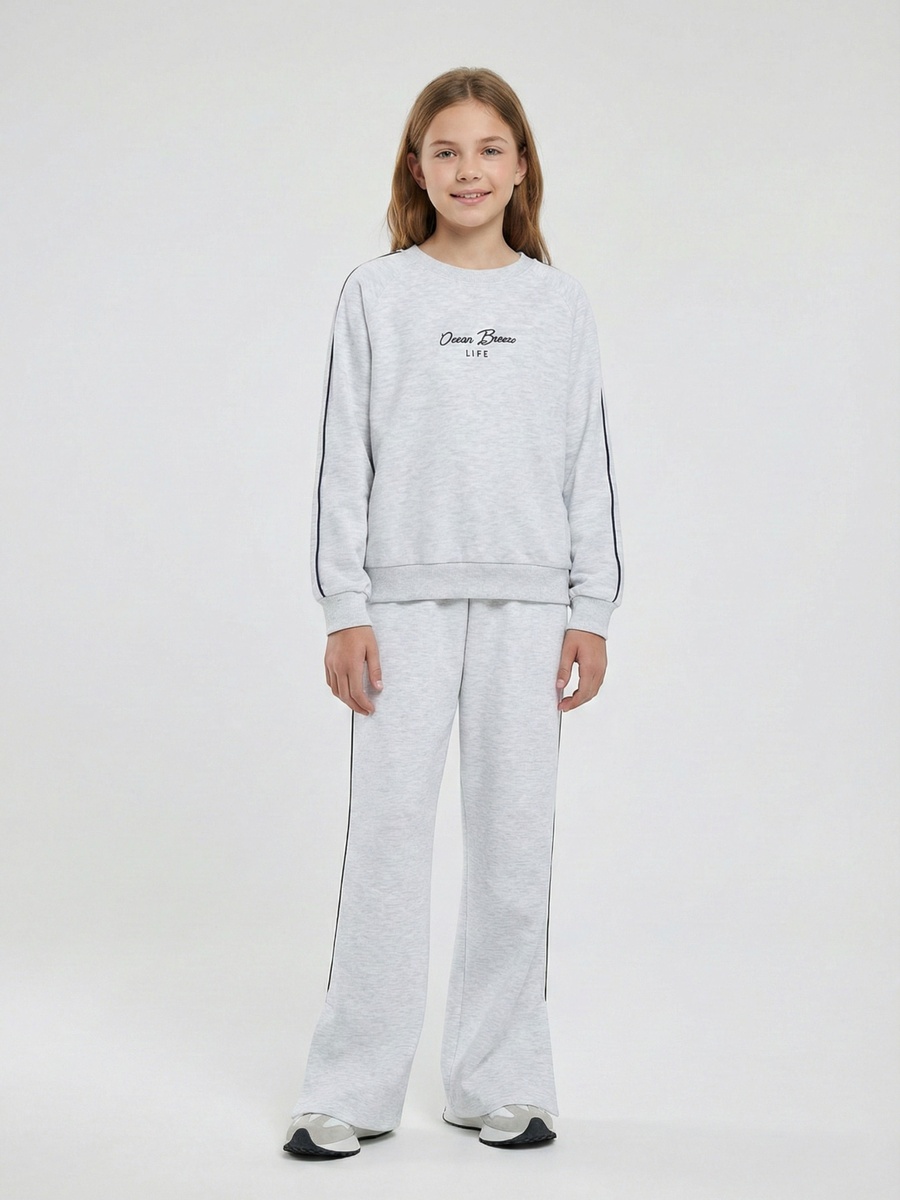 Girls Grey Ribbed Sweatshirt and Joggers Lounge Set