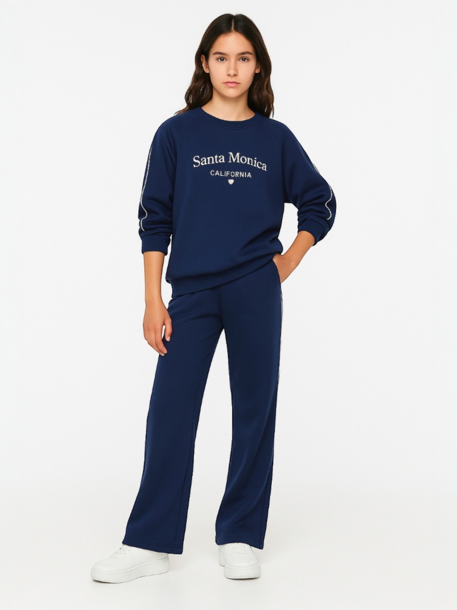 Girls Navy Ribbed Sweatshirt and Joggers Lounge Set