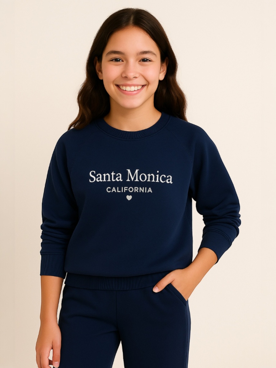 Girls Navy Ribbed Sweatshirt and Joggers Lounge Set