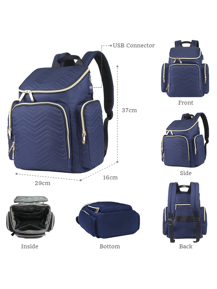 Georgia Diaper Bag with Changing Pad and Stroller Hooks - Navy Blue