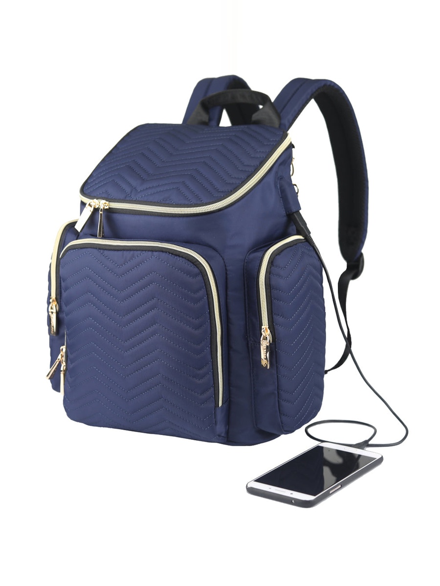 Georgia Diaper Bag with Changing Pad and Stroller Hooks - Navy Blue