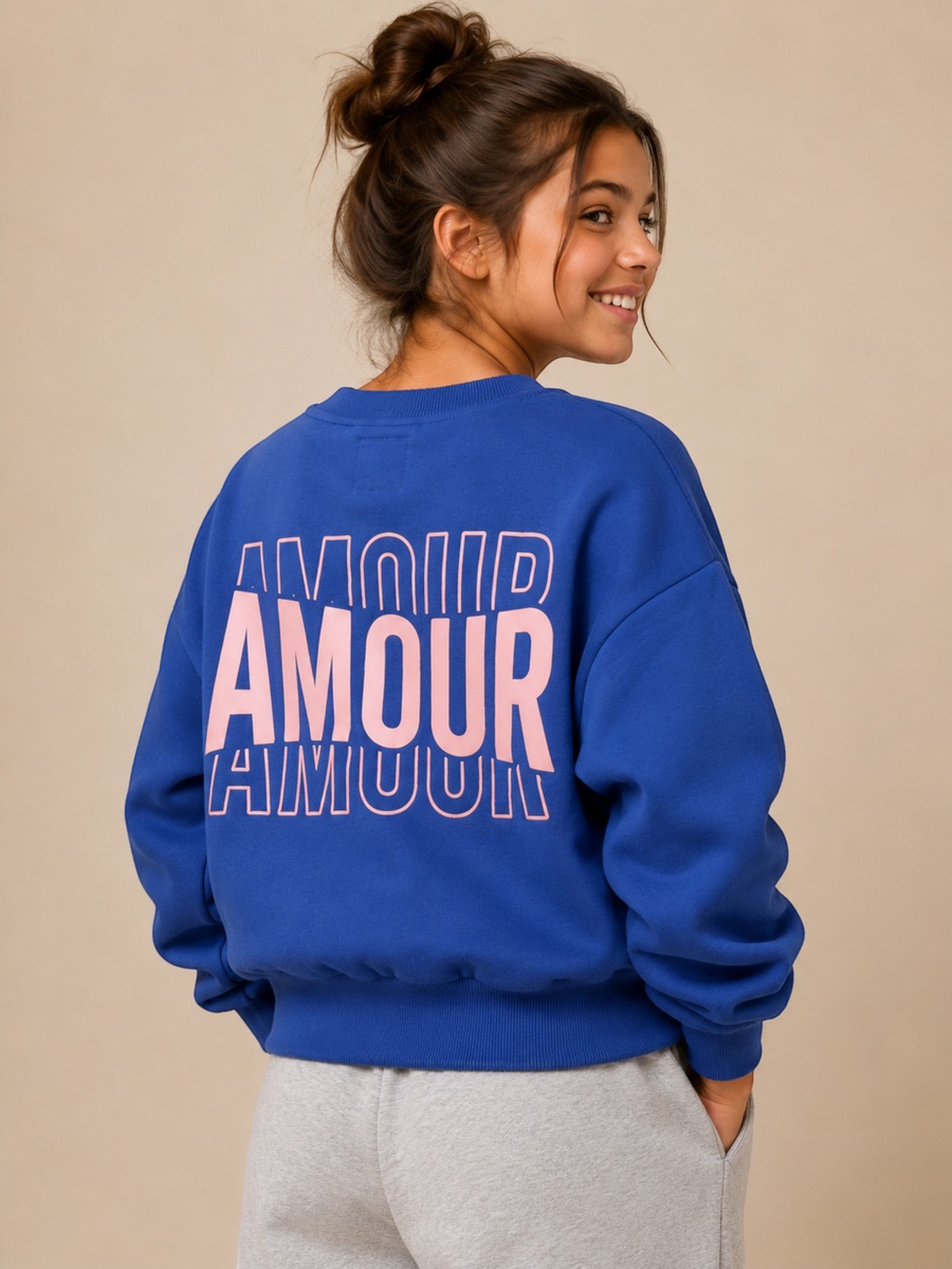 Girls Amour Graphic Long Sleeve Loose Fit Sweatshirt