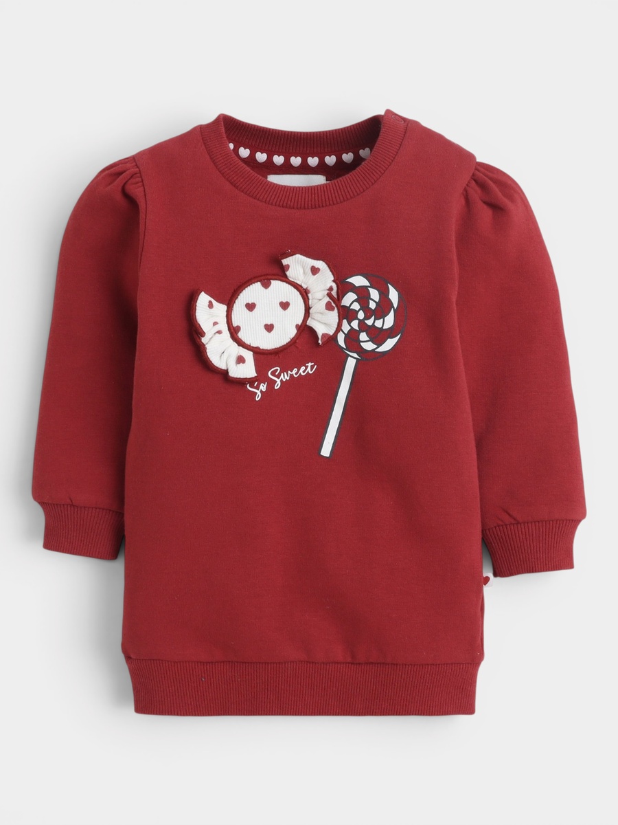 Girls Red Candy Print Long Sleeve Dress with Heart Print Leggings Set