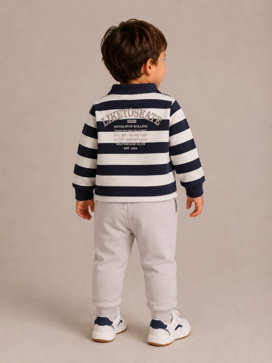 Boys Striped Collared Long-sleeve and Joggers Set