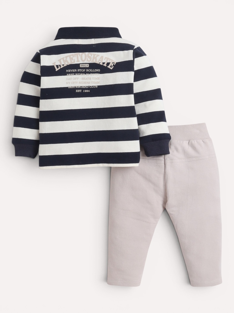 Boys Striped Collared Long-sleeve and Joggers Set