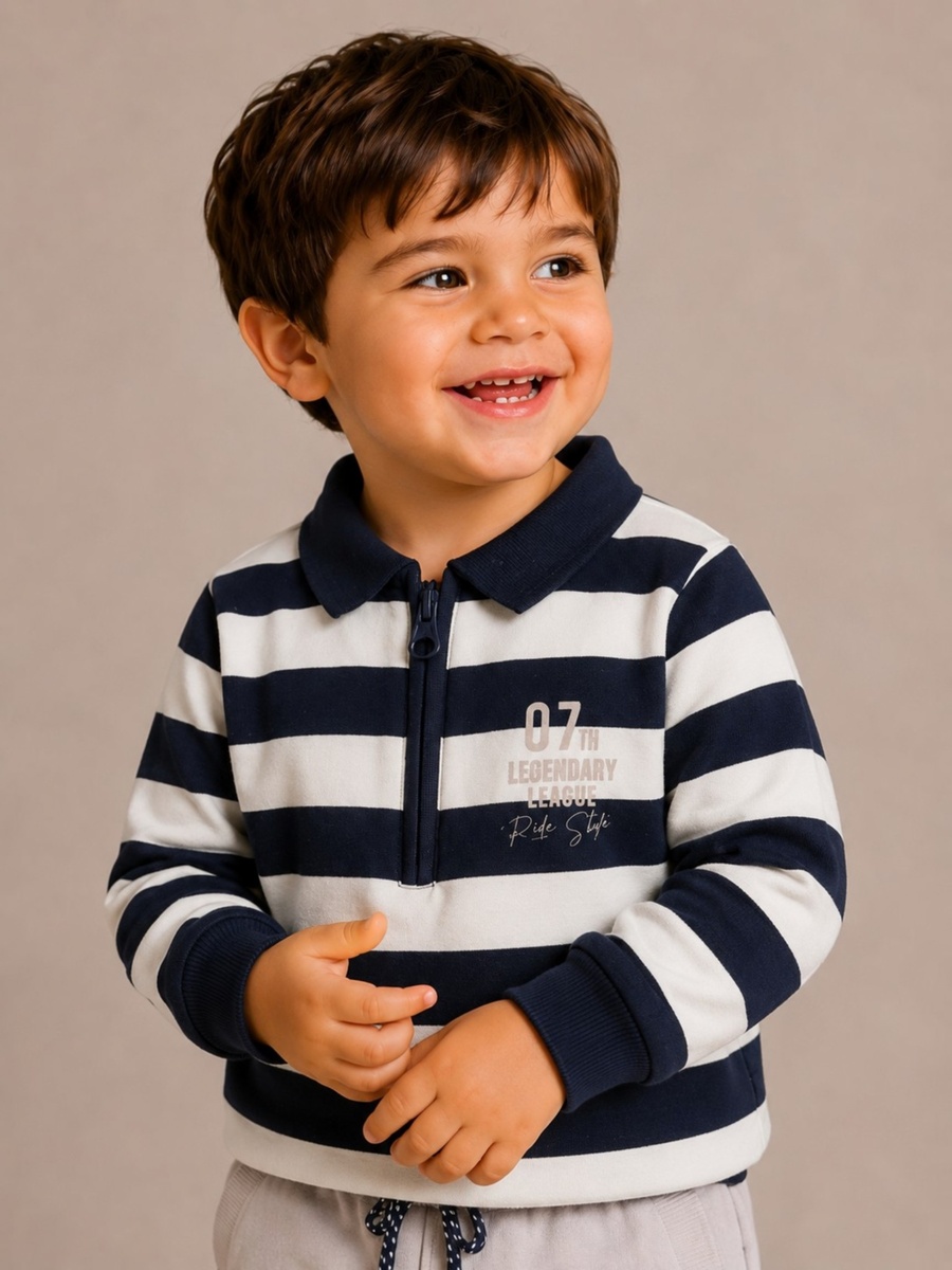 Boys Striped Collared Long-sleeve and Joggers Set