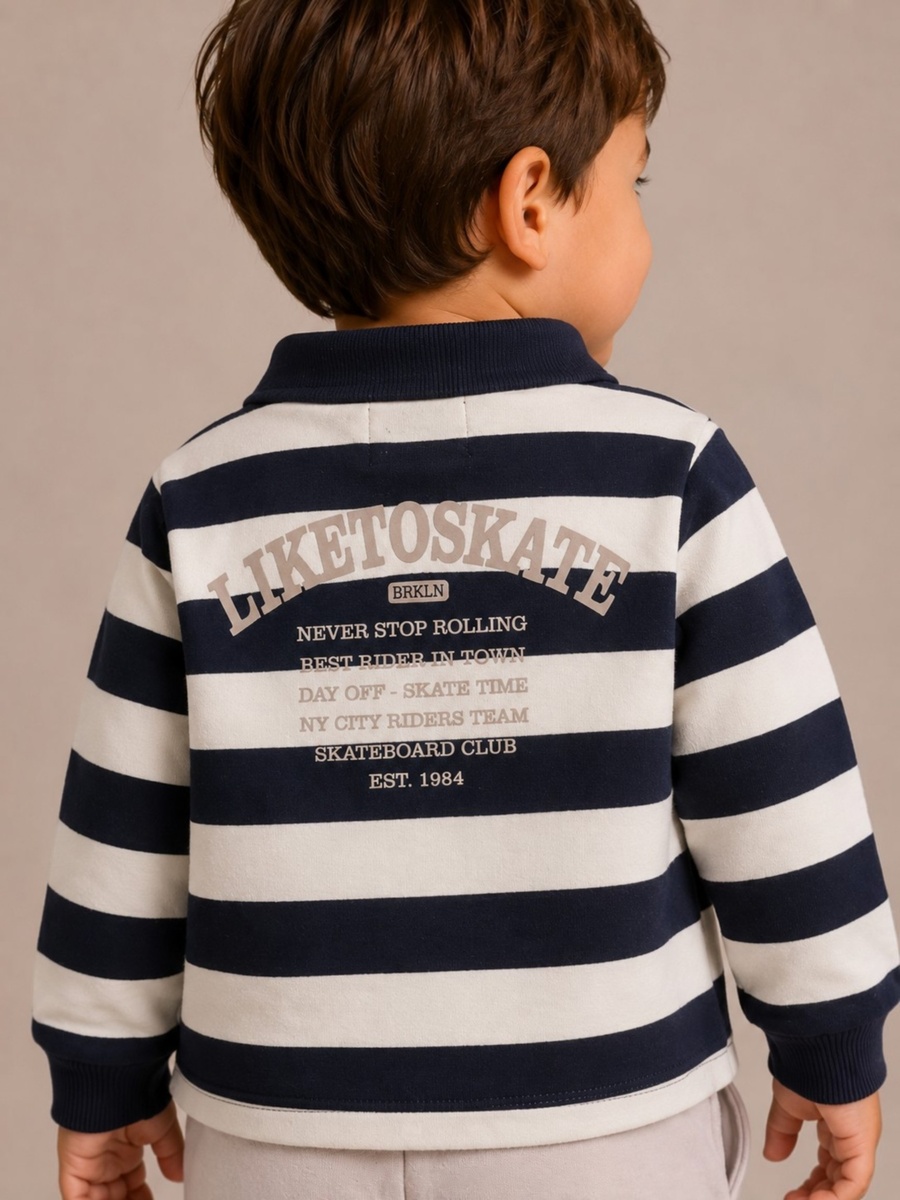 Boys Striped Collared Long-sleeve and Joggers Set