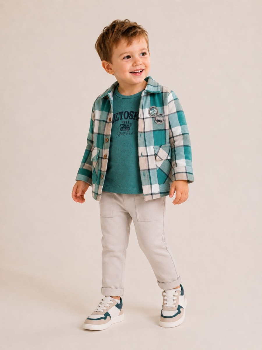 Boys 3-Piece Set Checked Shirt, Like to Skate Print Top and Joggers