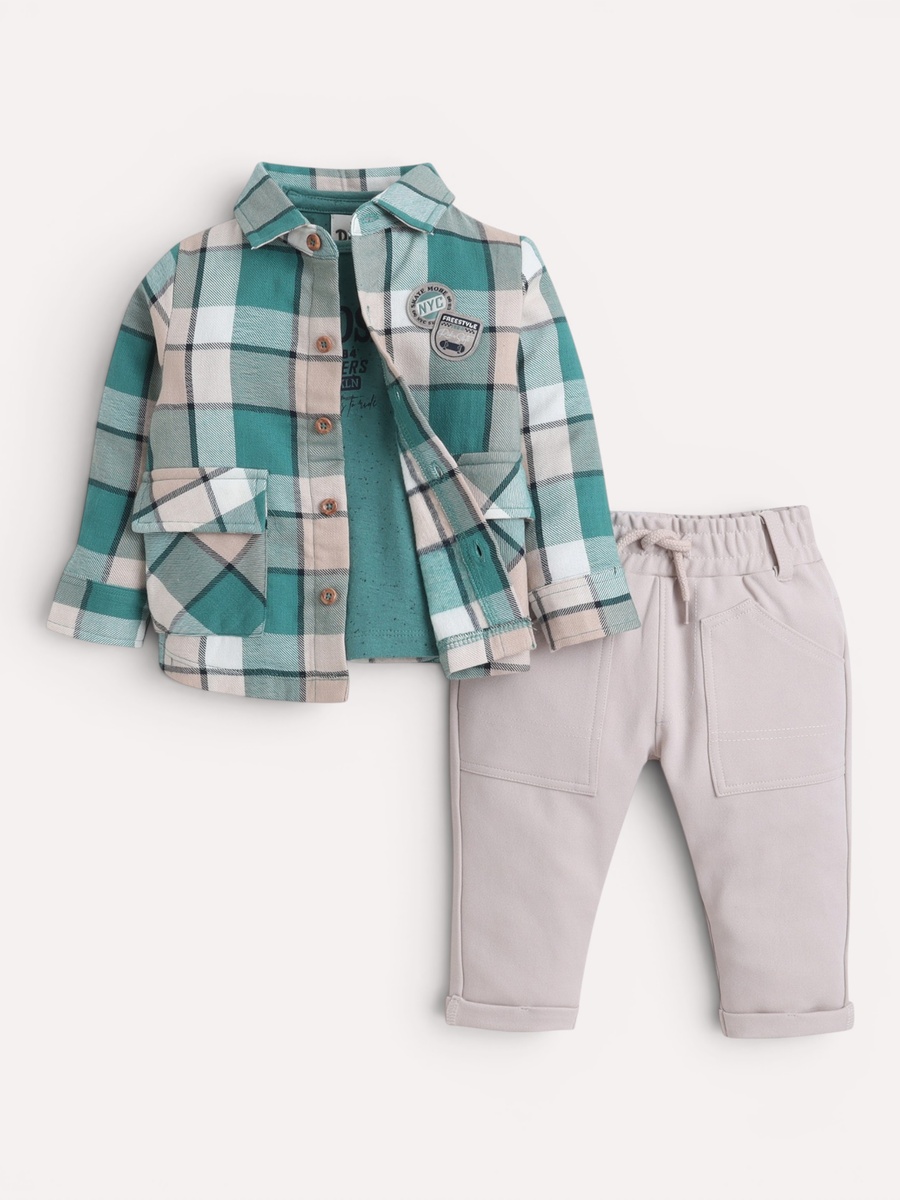 Boys 3-Piece Set Checked Shirt, Like to Skate Print Top and Joggers
