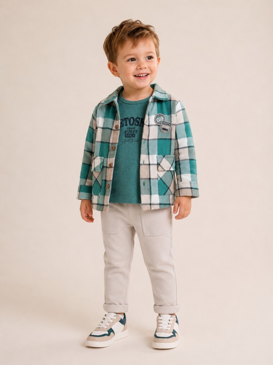 Boys 3-Piece Set Checked Shirt, Like to Skate Print Top and Joggers