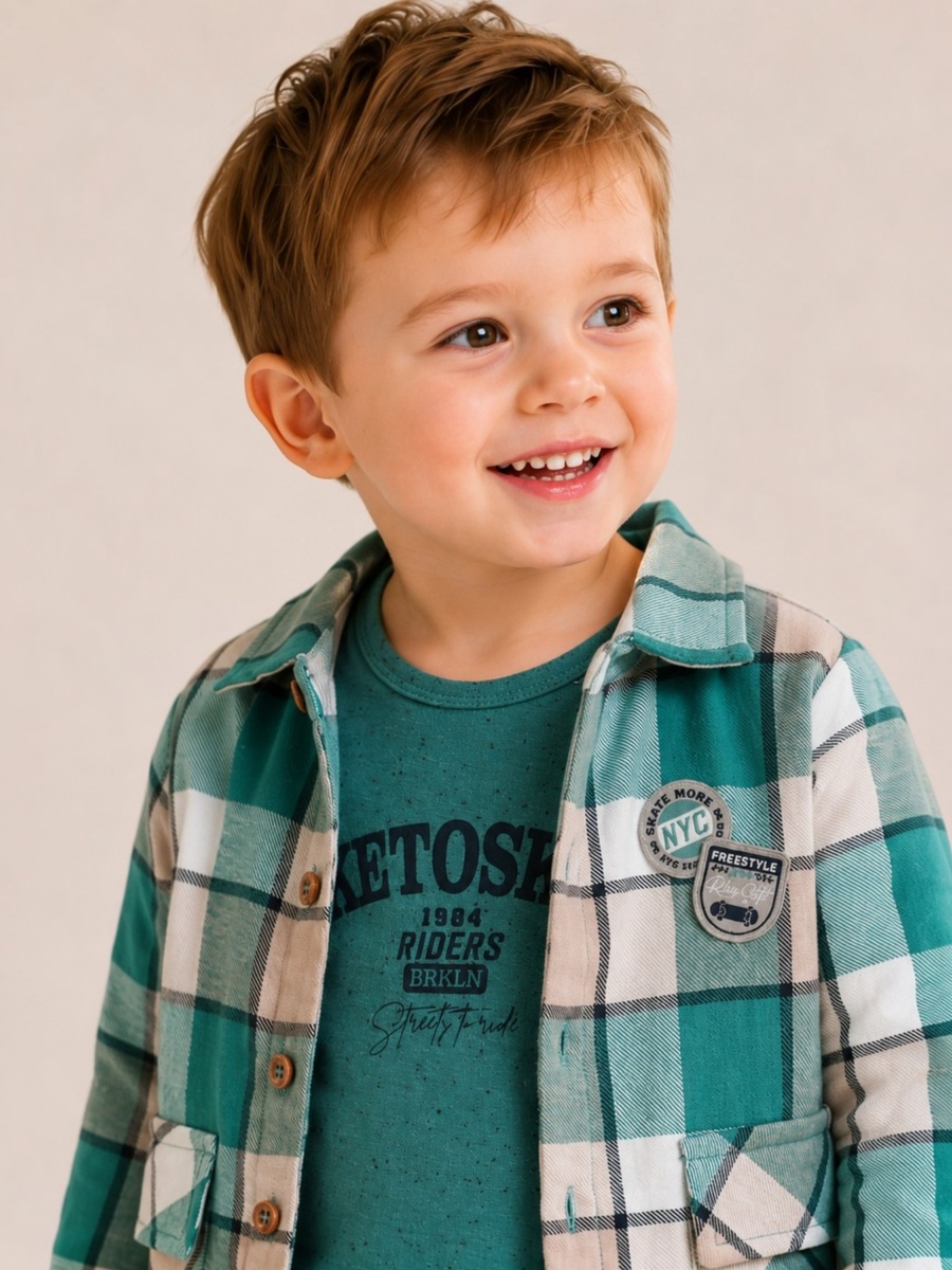 Boys 3-Piece Set Checked Shirt, Like to Skate Print Top and Joggers