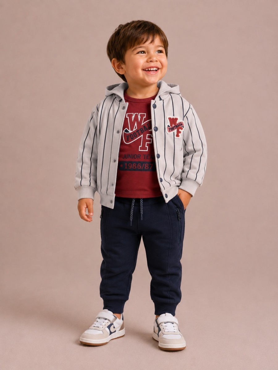 Boys 3-Piece Striped Hoodie Jacket with Long Sleeve T-Shirt and Joggers Set