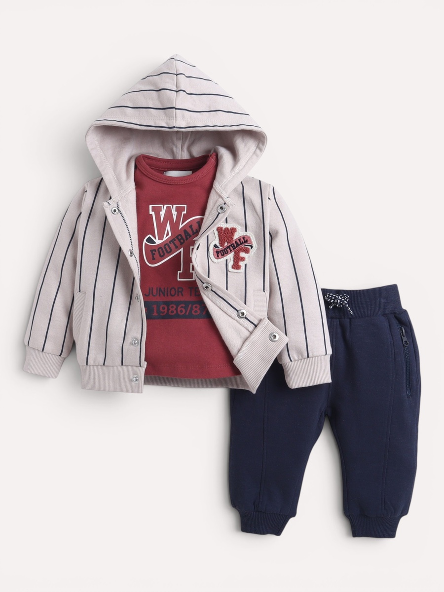 Boys 3-Piece Striped Hoodie Jacket with Long Sleeve T-Shirt and Joggers Set