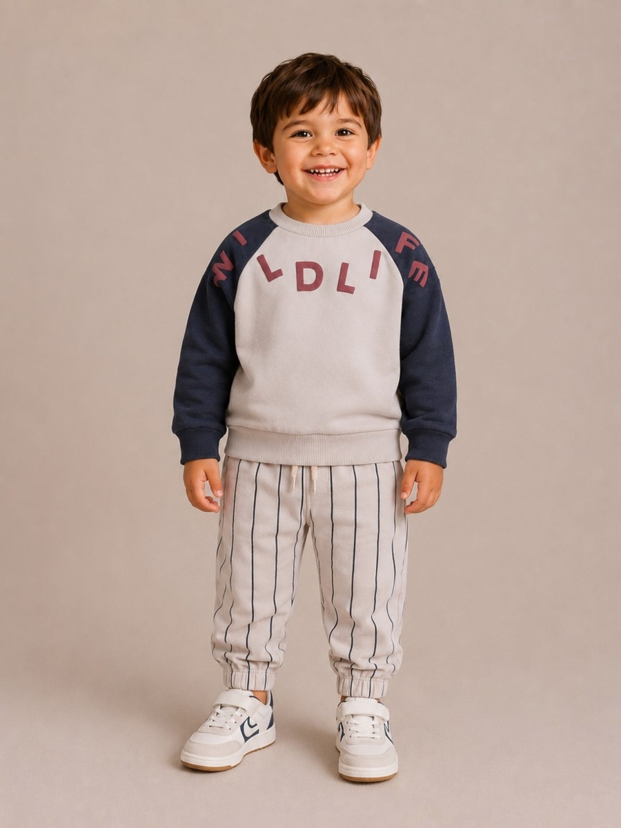 Boys Graphic Sweatshirt and Striped Joggers Set