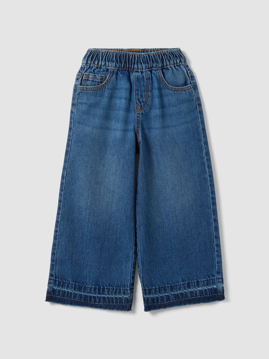 Girls Blue Wide Leg Jeans In Stretch Cotton Viscose