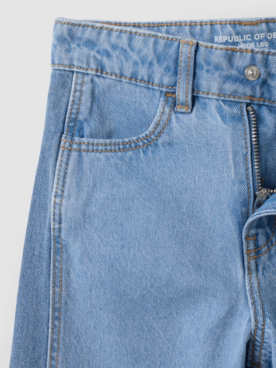 Girls Light Blue Wide Leg Pure Cotton Jeans